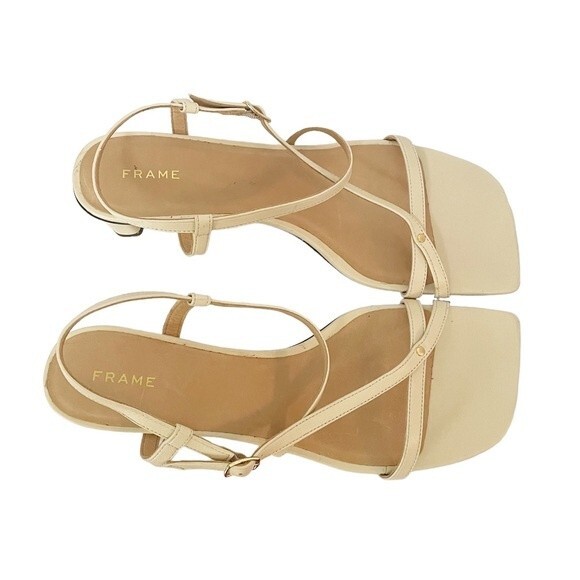 Frame Le Braxton Strappy Sandal Off White Leather Square Toe Heel Size 38.5 | 8 - Picture 10 of 12